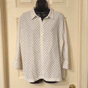 White Stag White w/Tan Polka Dots Button Front 3/4 Sleeve Blouse Women’s L